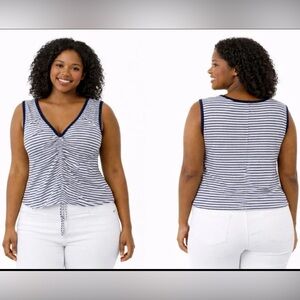 NWT Anthropologie Pilcro Striped Ruched Sleeveless Top Adjustable Drawstring XL